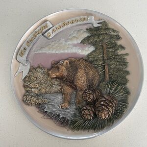 Decorative Bear Plate with Forest Scene